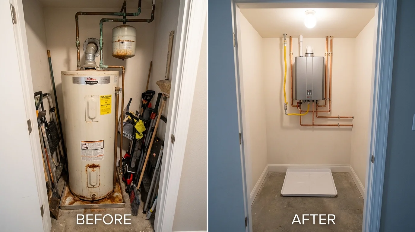 Tank water heater versus wall-mounted tankless unit comparison for Holtville, CA homeowners