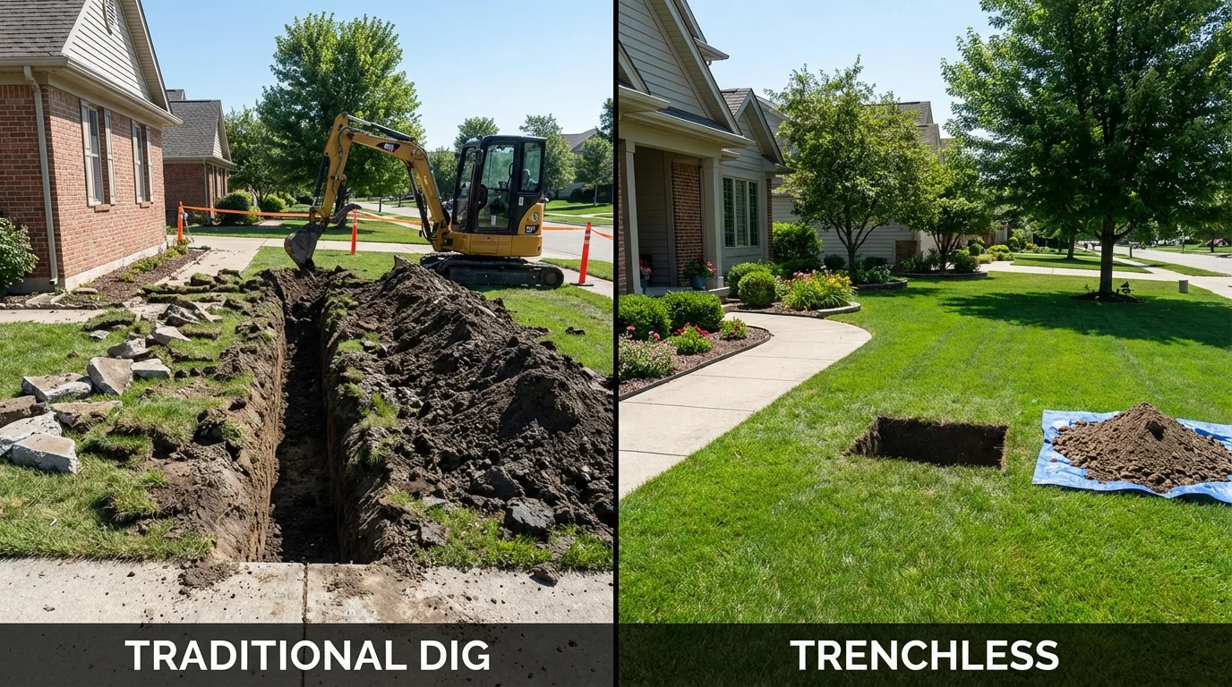 Trenchless sewer repair with minimal yard damage versus traditional excavation in Holtville, CA